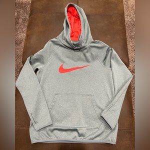 Nike hoodie long sleeve sweatshirt men’s small gray orange thumb holes running